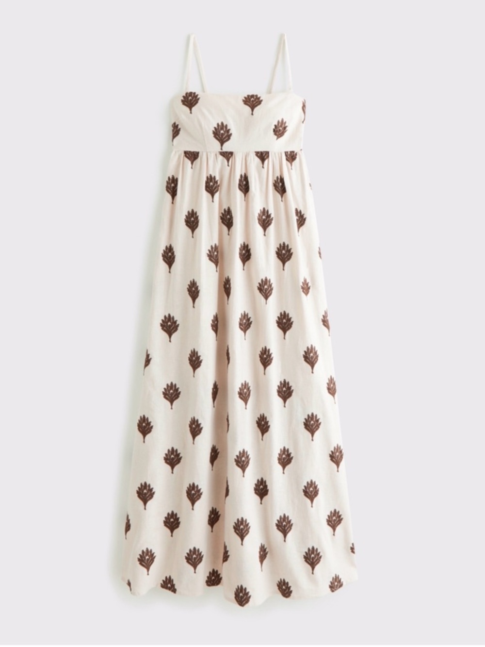 Abercrombie & Fitch Linen Cream Maxi Dress with Brown Floral Motif Size XL Tall